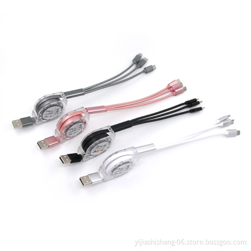 2021 Hot USB Cable 3 in 1 Multi Charger Cable, Retractable Charging Cord 3 in 1 retractable usb cable diamondpurple